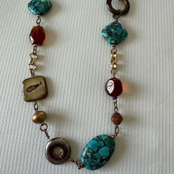 Turquoise and Brown Beaded Necklace - Picture 8 of 11